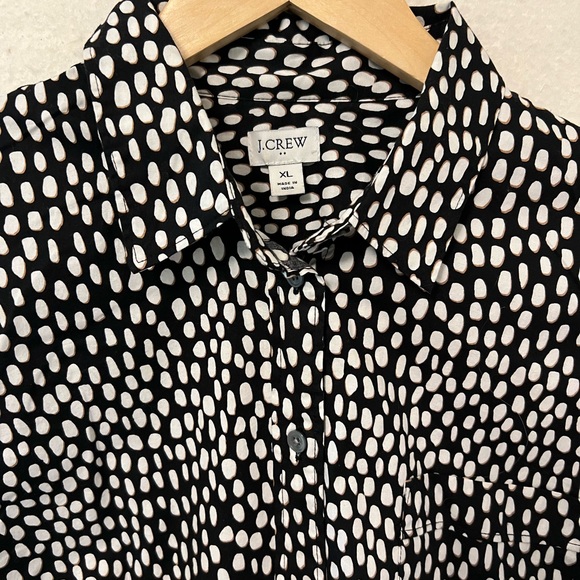 J Crew Black and White Polka Dot Cotton Button-Up Shirt XL - Picture 2 of 8